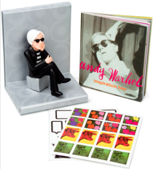 Andy Warhol figure, booklet and stickers